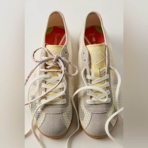 Free People x Lacoste Women's White and Cream Mesh Sneakers new in box - Picture 2 of 4
